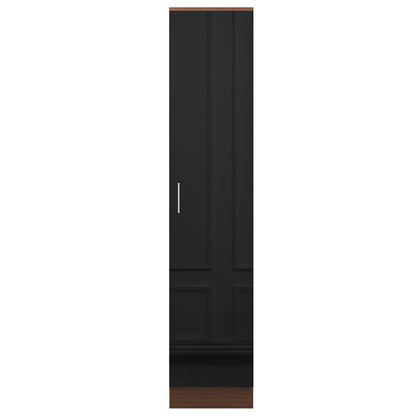 Reflect 1 Door High Gloss Wardrobe - Black Gloss & Walnut, Durable Melamine Finish - Modern Bedroom Storage - Single Door Wardrobe