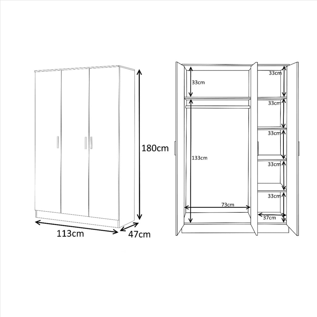 Reflect 2pc Wardrobe Bundle - 3 Door Plain + 3 Door Plain - Black Gloss & Black Oak