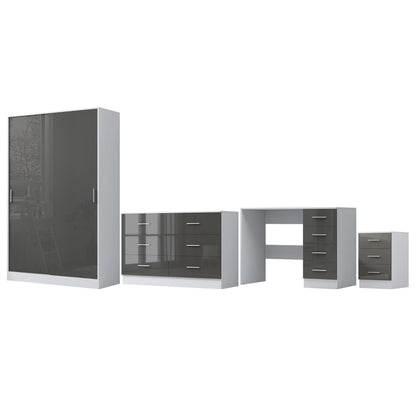 REFLECT Gloss 4pc Set - 2 Door Sliding Wardrobe + Wide Chest + Bedside + Desk