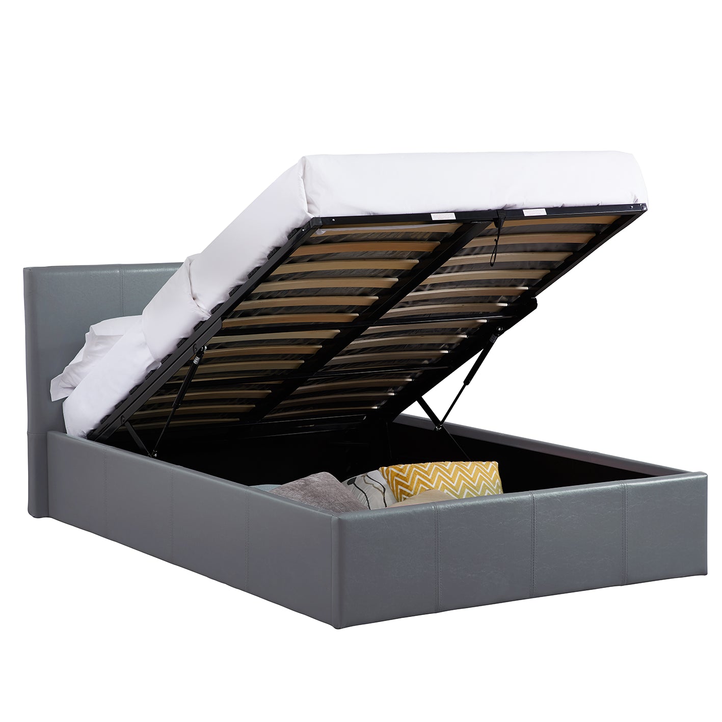 LUNA 5FT King Grey Ottoman Storage Bed with Gas Lift - Faux Leather Fabric & Sprung Slats Base