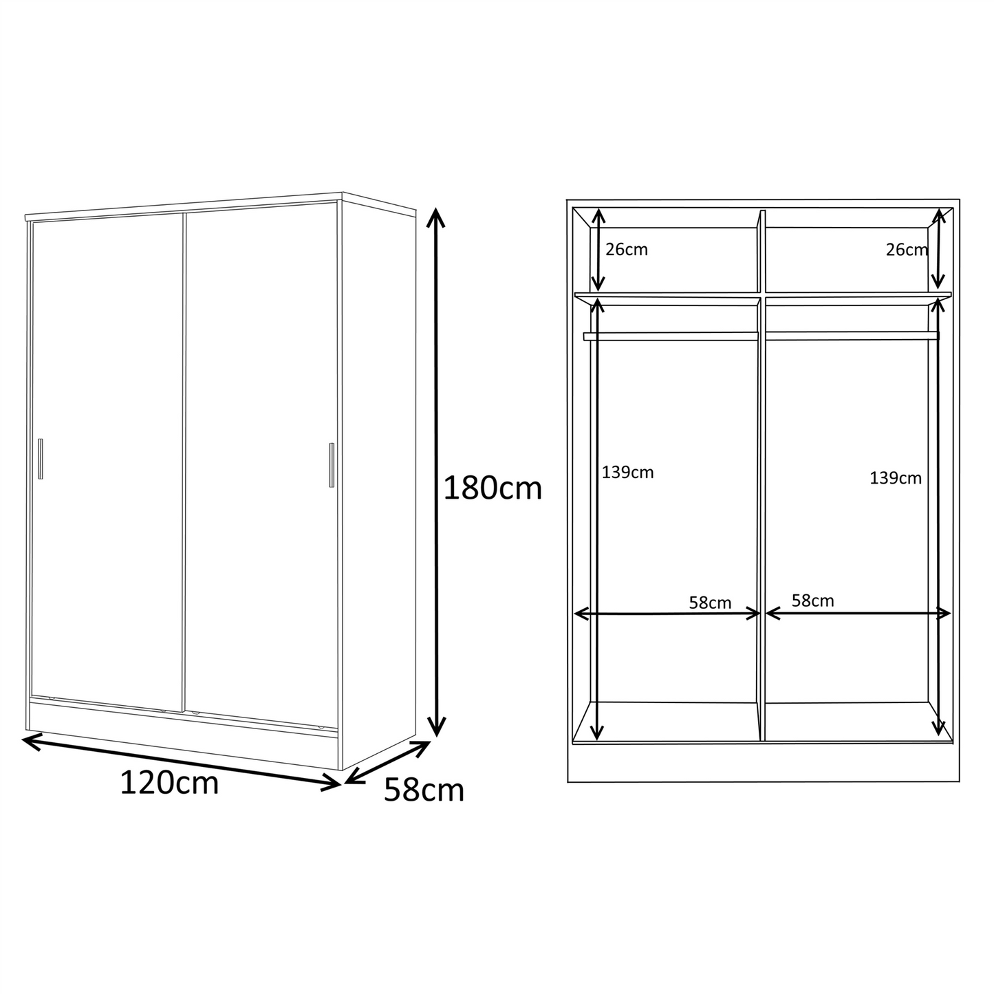 Reflect 2 Door Sliding Wardrobe, 5 Drawer Chest, 2 Drawer Bedside - Grey Gloss & Matt White - Modern Bedroom Furniture Set