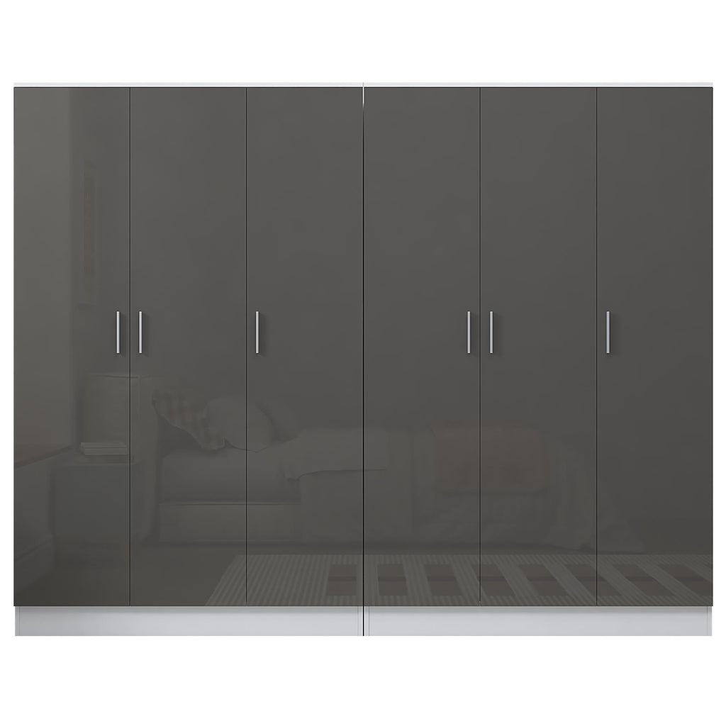 Reflect 2pc Wardrobe Bundle - 3 Door Plain + 3 Door Plain - Grey Gloss & Matt White