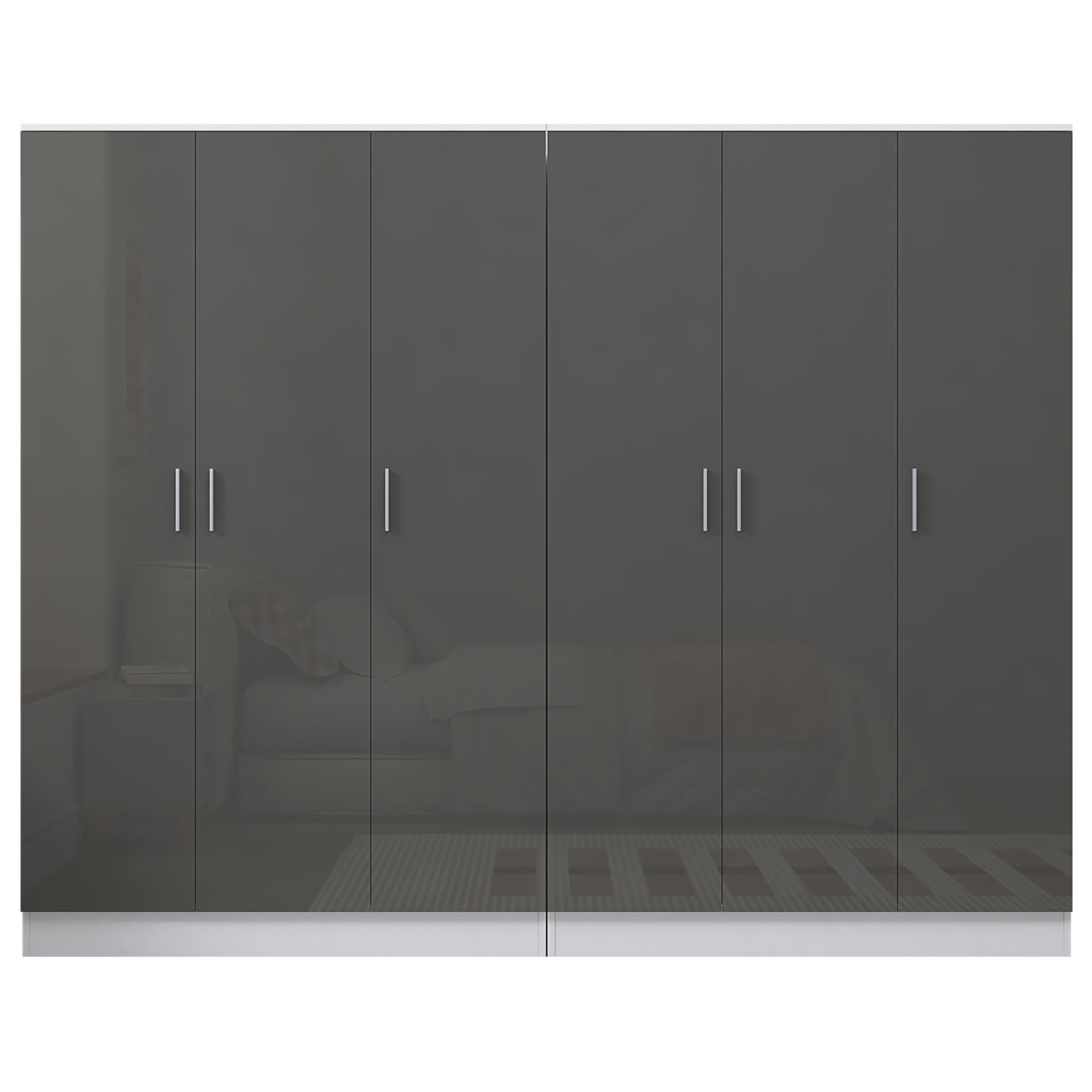 Reflect 2pc Wardrobe Bundle - 3 Door Plain + 3 Door Plain - Grey Gloss & Matt White