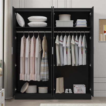 Reflect 2x 2 Door Plain Wardrobe Bundle - Black Gloss & Black Oak - Hanging Rails & Shelves - Modern Sleek Design