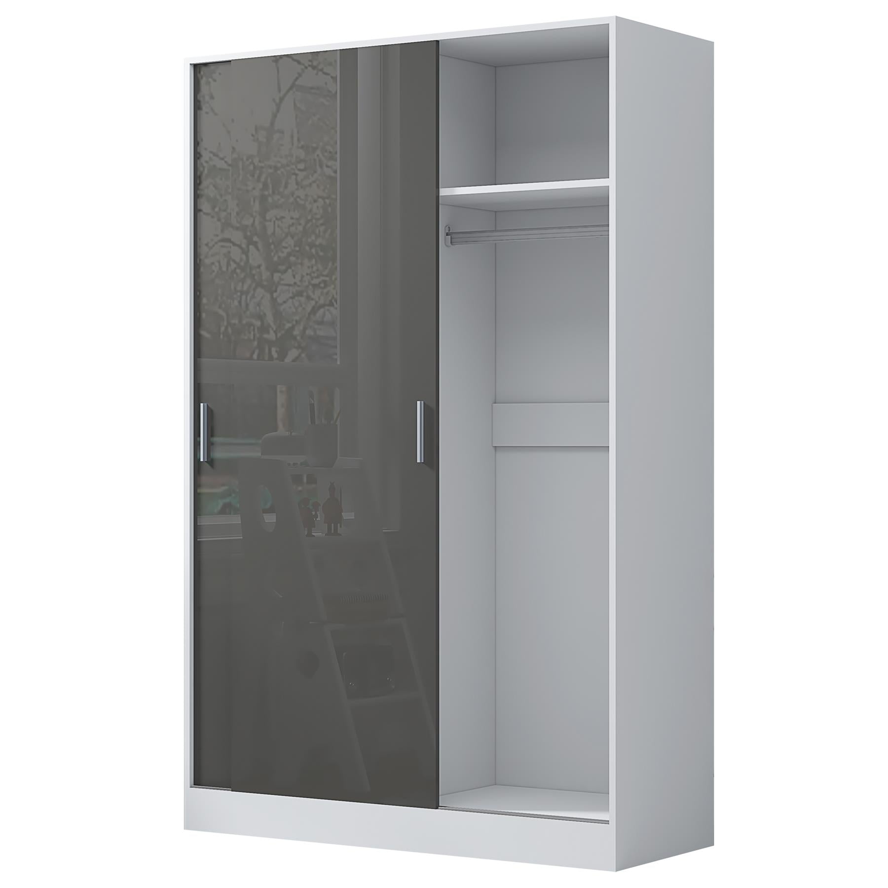 REFLECT High Gloss Bedroom Furniture Wardrobe Chest Bedside Desk in Grey/White