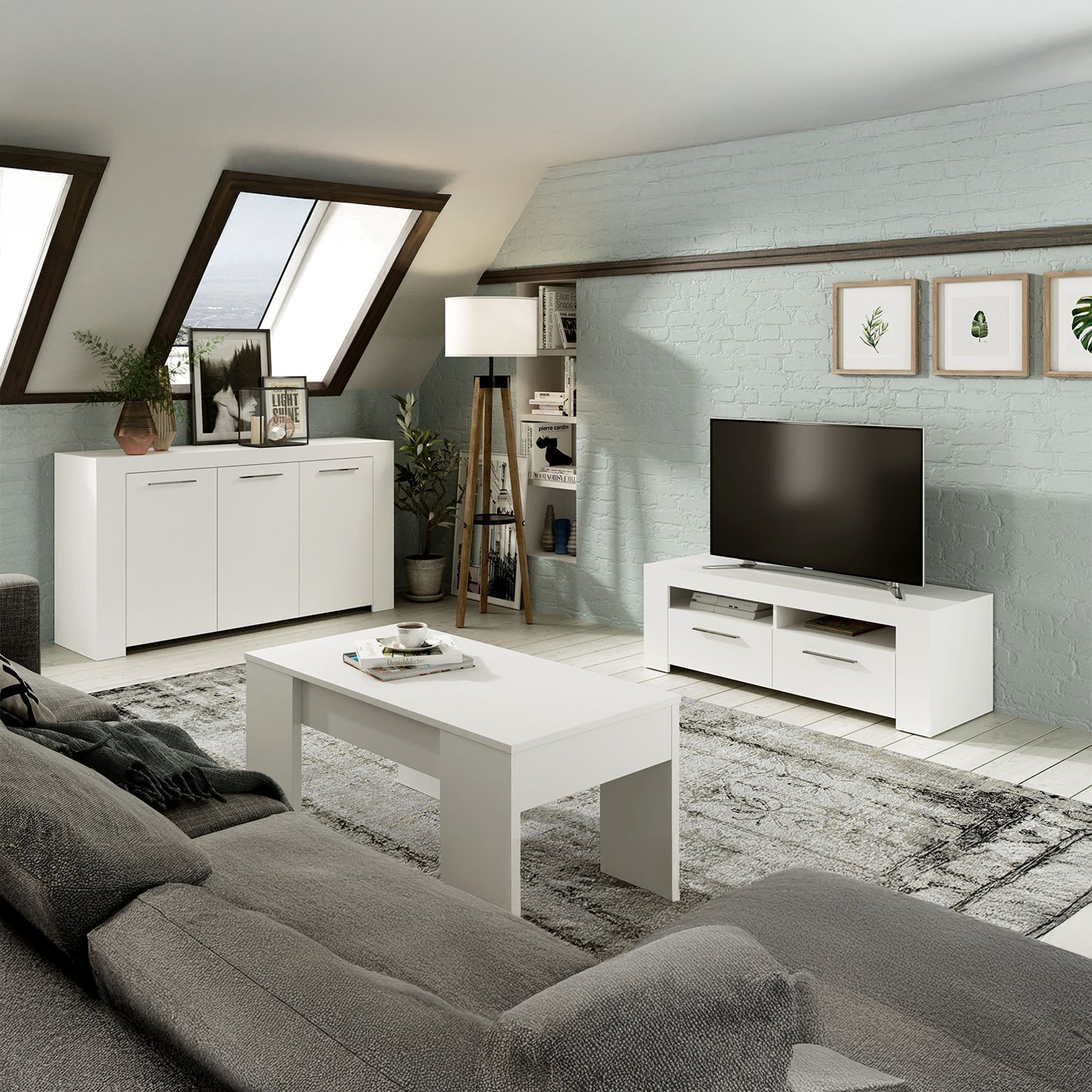 AMBIT White Dual Zone Under TV Unit - Modern Media Entertainment Cabinet