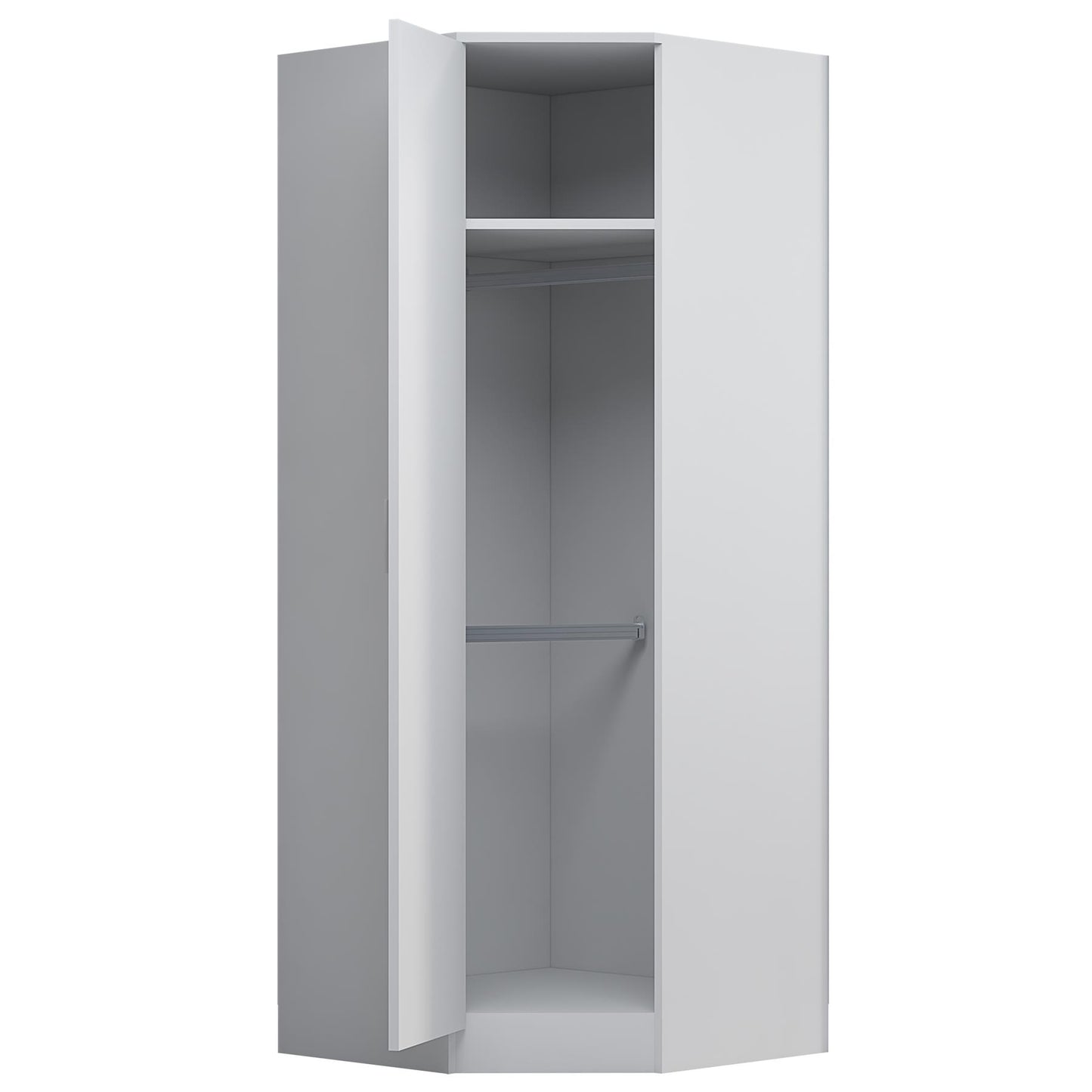 Reflect 1 Door Corner Wardrobe - White Gloss & Matt White - 2 Hanging Rails & 1 Shelf - Modern Design