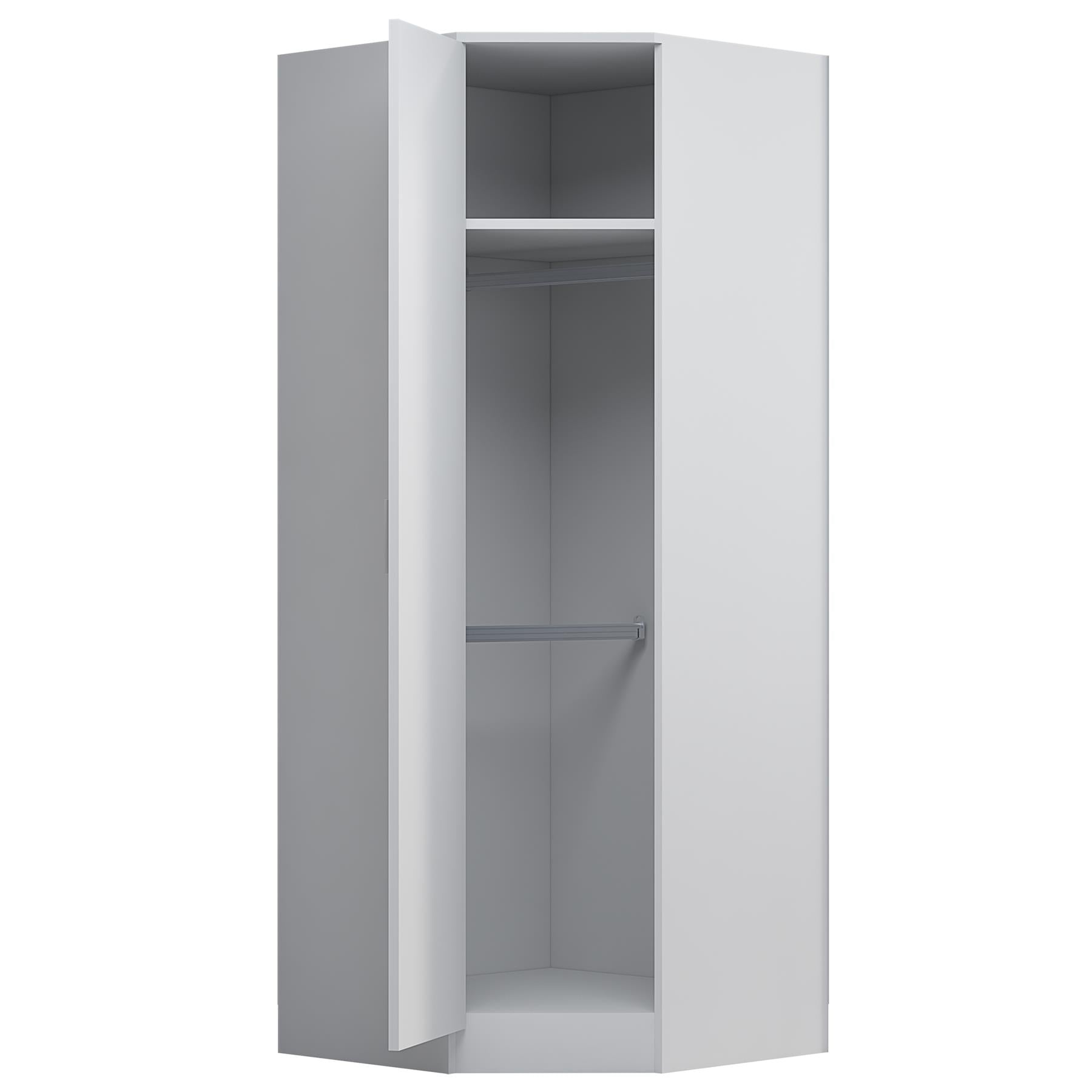 Reflect 1 Door Corner Wardrobe - White Gloss & Matt White - 2 Hanging Rails & 1 Shelf - Modern Design