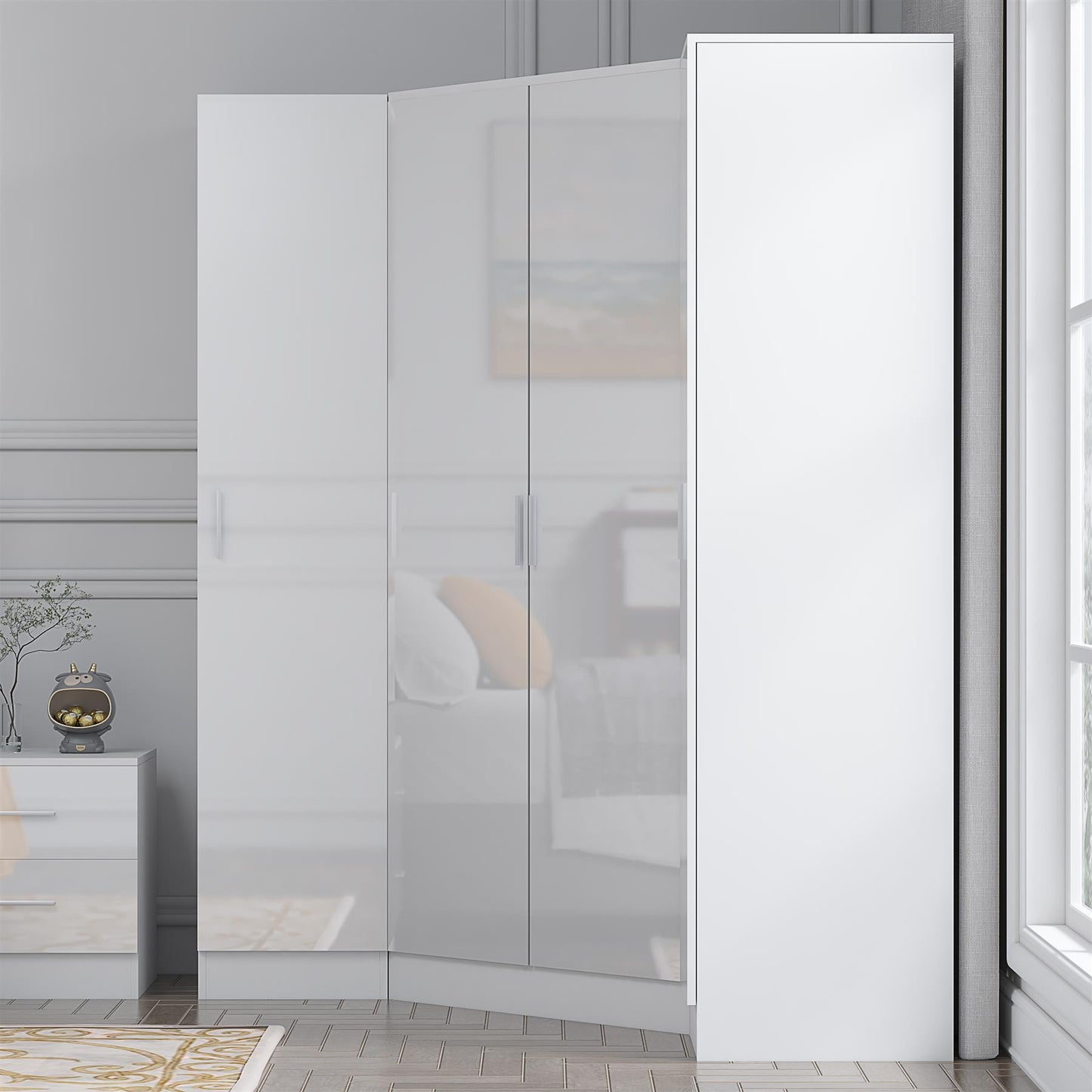 REFLECT Gloss 4 Door Corner Wardrobe Bundle Inc Corner + 2x 1 Door Wardrobes Set