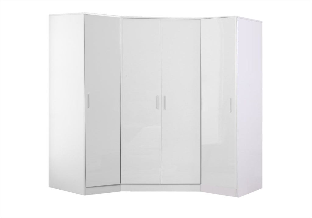 Reflect 3pc Wardrobe Bundle - 2 Door Corner + 2x 1 Door Plain - White Gloss & Matt White - H: 180cm x W: 179cm x D: 103cm