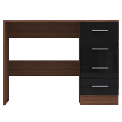 Reflect 4 Drawer Desk - Black Gloss & Walnut - Modern Bedroom Storage for Vanity, Work or Study
