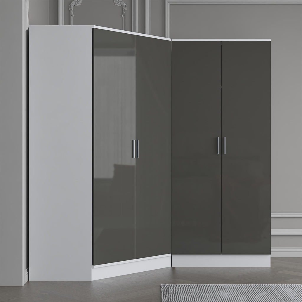 REFLECT Gloss 4 Door Wardrobe Bundle Inc 2 Door Corner + 2 Door Bedroom Set