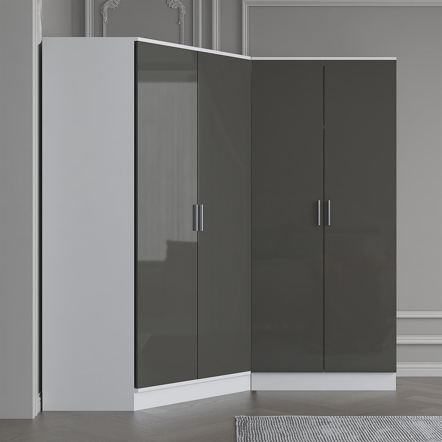 REFLECT Gloss 4 Door Wardrobe Bundle Inc 2 Door Corner + 2 Door Bedroom Set
