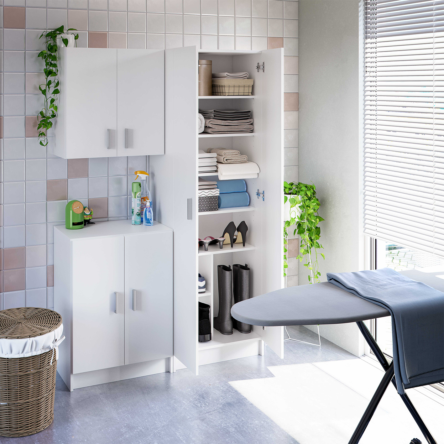 VITA Utility Laundry Cupboard / Cabinet Storage Units in White OR Oak Options