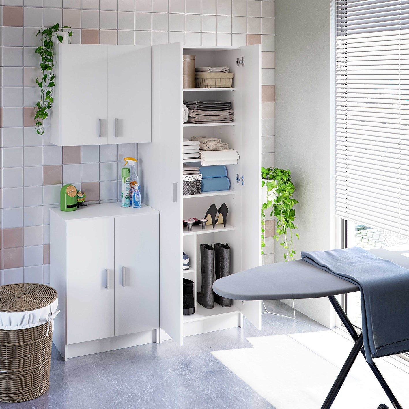 Vita White 2 Door Shoe & Boot Cupboard - Modular Kitchen Utility Room Cleaning Cabinet