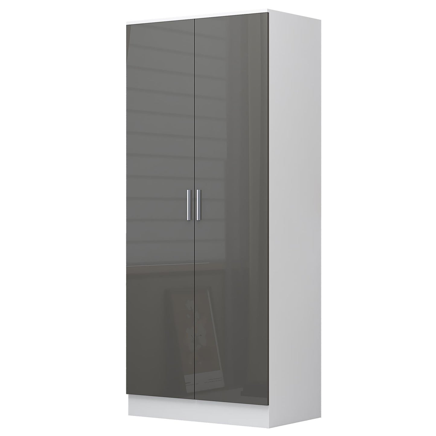REFLECT Gloss 4pc Bedroom Set - 2 Door Wardrobe + 5 Draw Chest + Bedside + Desk