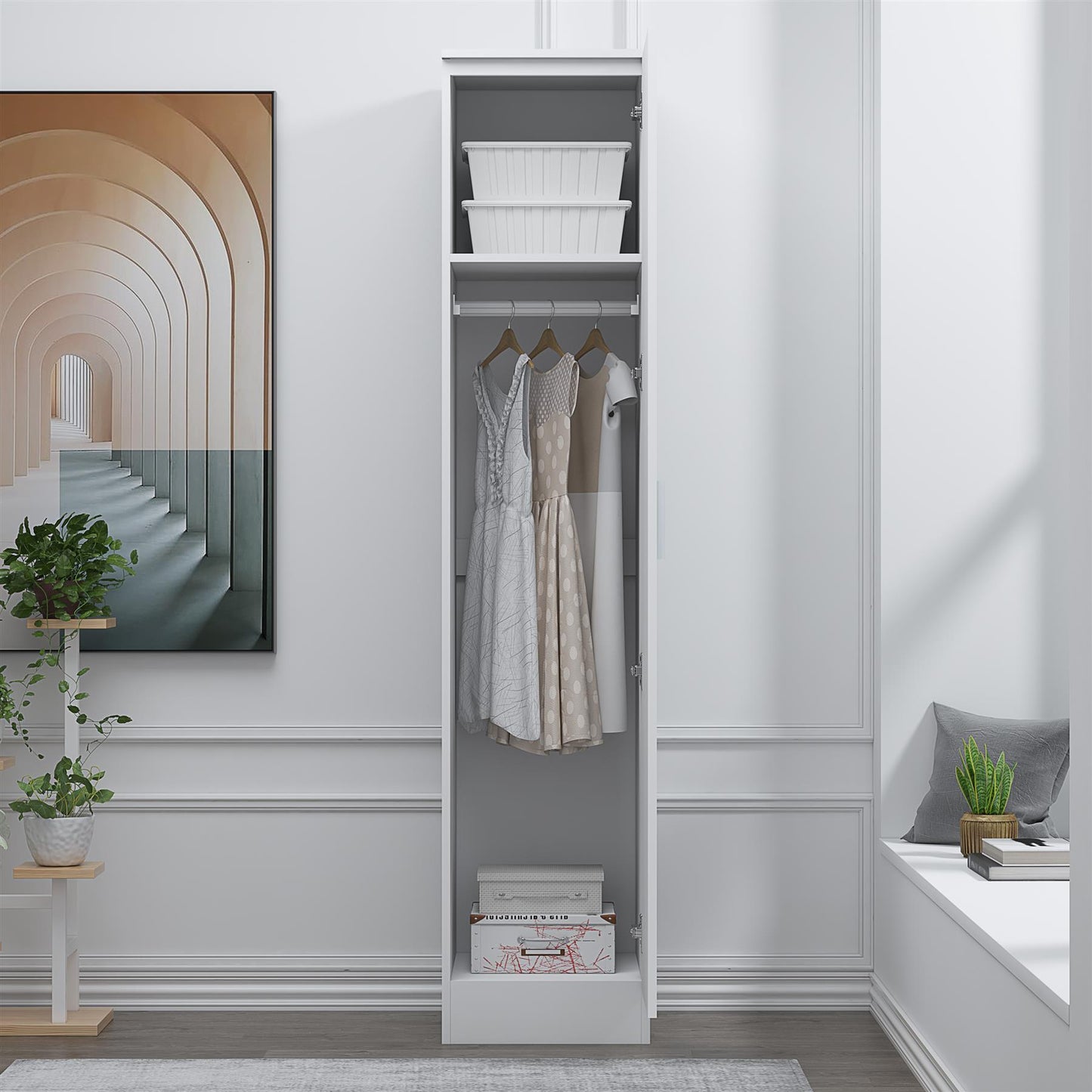 Reflect 1 Door High Gloss Wardrobe - White, Durable Melamine Finish - Modern Bedroom Storage - Single Door Wardrobe