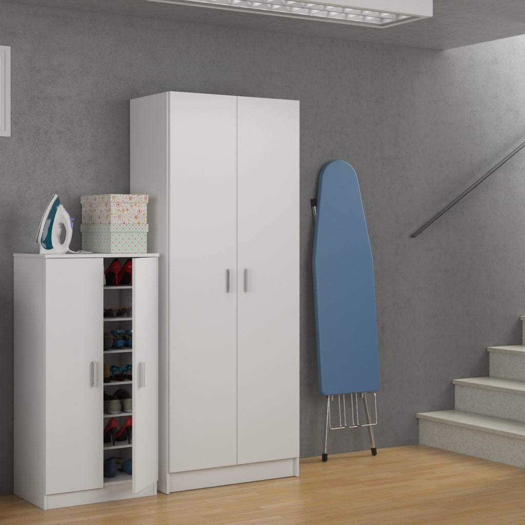 BALTIC Tall White Bathroom Storage Cabinet with 2 Doors- Slim Reversible Design