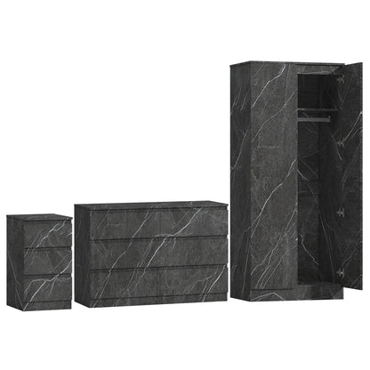 ZITA 3/4pc Bedroom Furniture Sets Wardrobe Chest Bedside - White OR Grey Marble