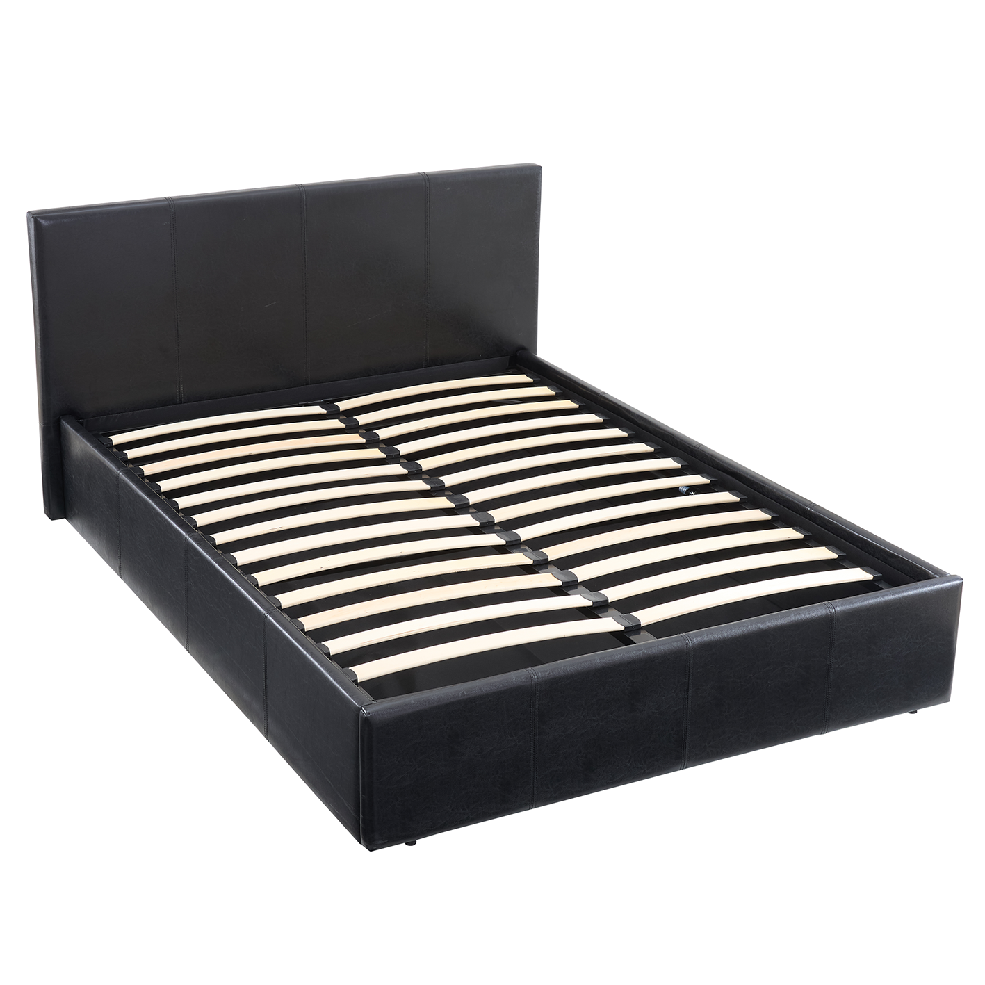 LUNA 4FT6 Double Black Ottoman Storage Bed with Gas Lift, Faux Leather Fabric