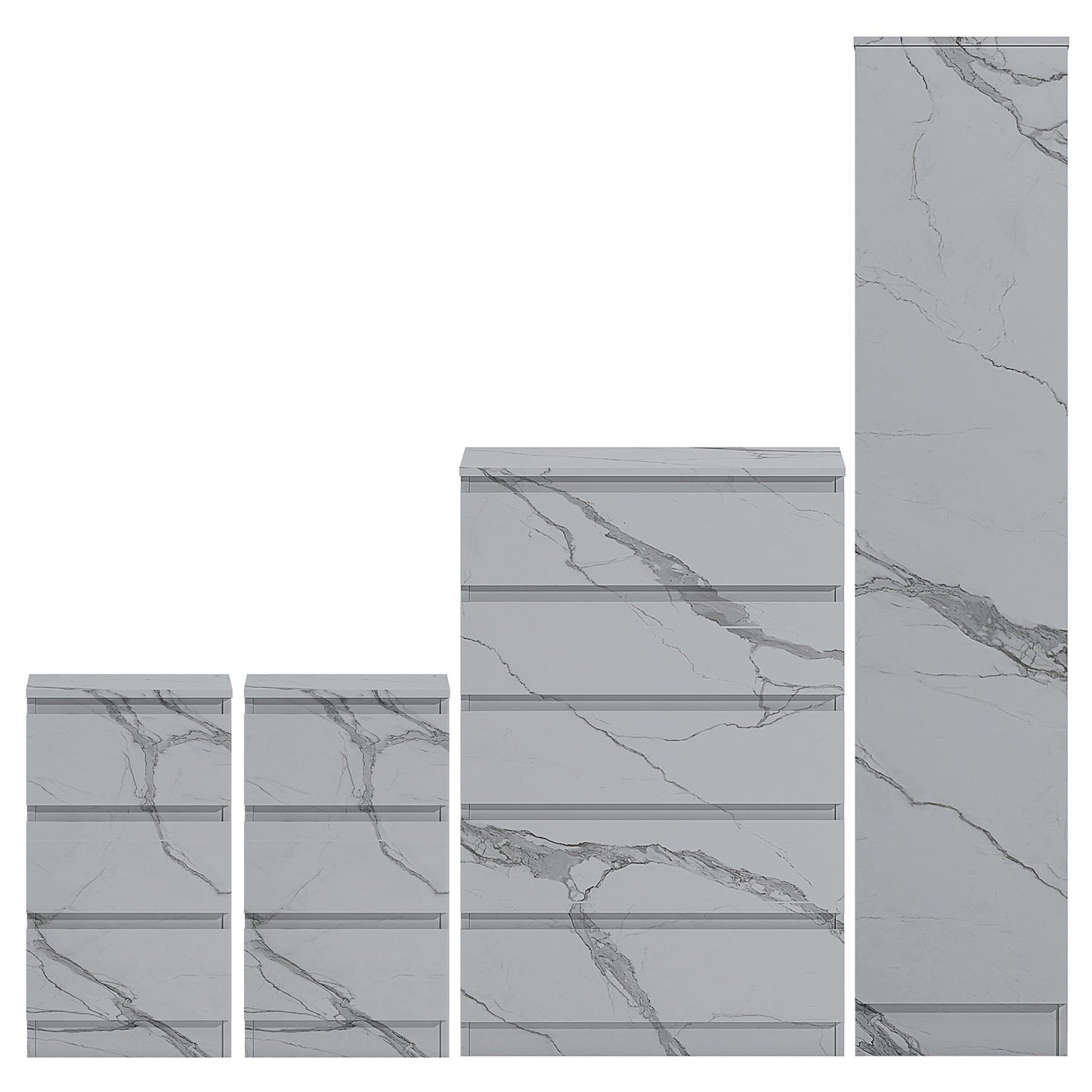 ZITA 4pc Set - 1 Door Wardrobe + Tall Chest + 2 Bedsides in White OR Grey Marble