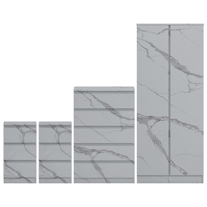 ZITA 4pc Set - 2 Door Wardrobe + Tall Chest + 2 Bedsides in White OR Grey Marble