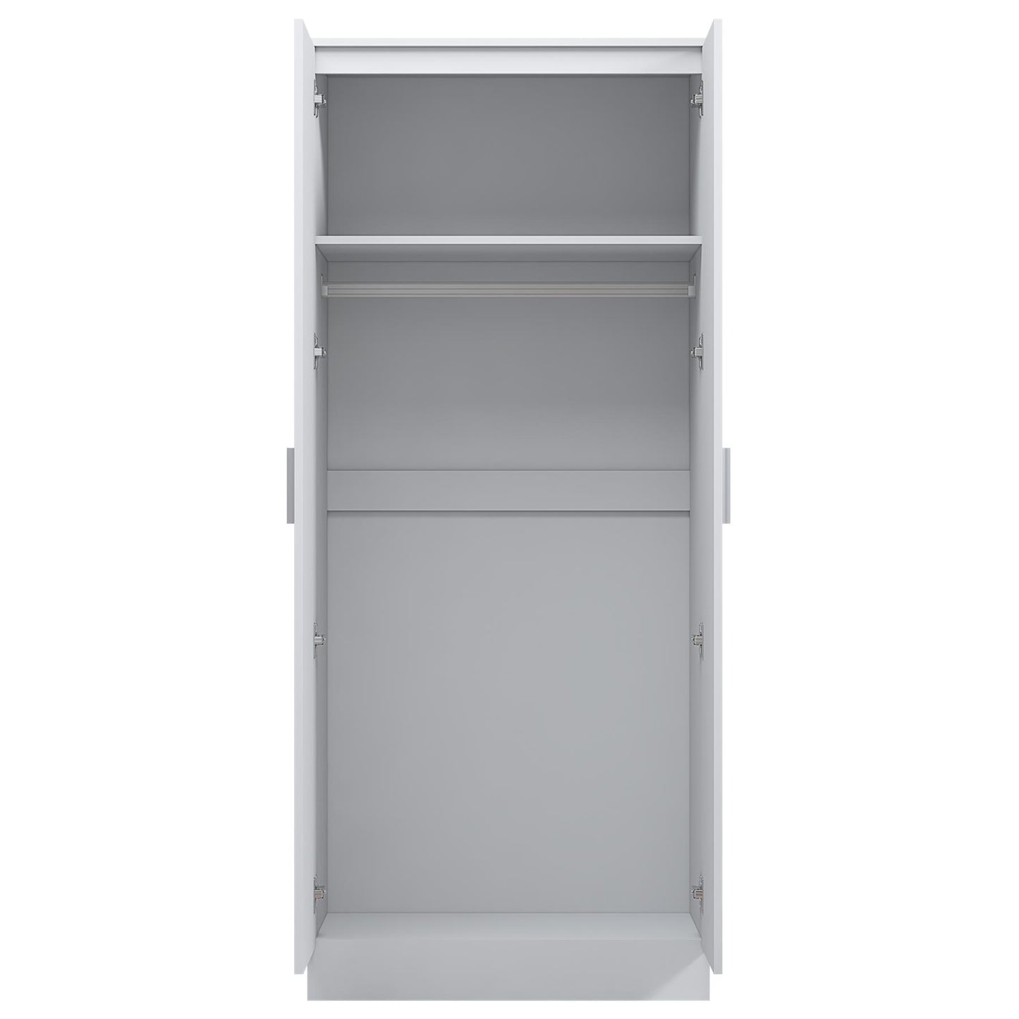 Reflect 2 Door Mirrored Wardrobe - White Gloss & Matt White - Hanging Rails & Shelves - Modern Sleek Design