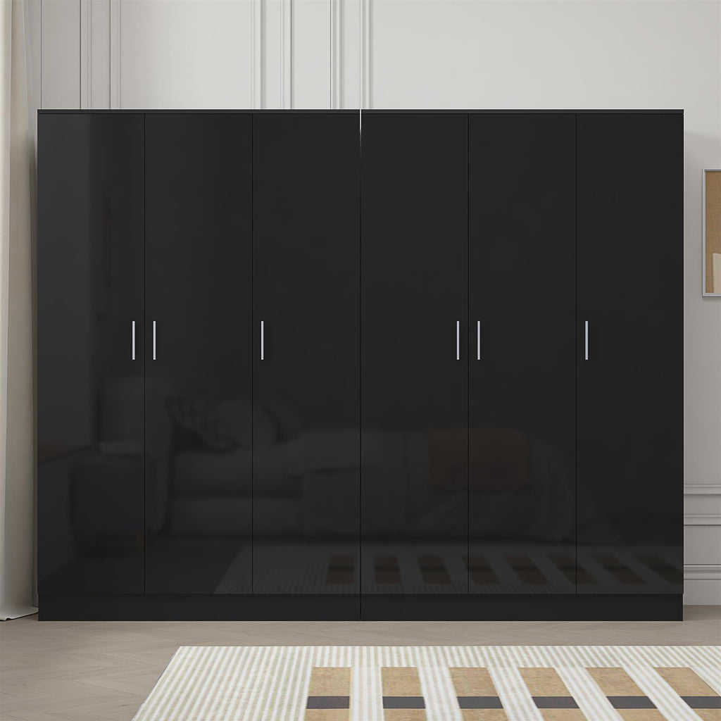Reflect 2pc Wardrobe Bundle - 3 Door Plain + 3 Door Plain - Black Gloss & Black Oak