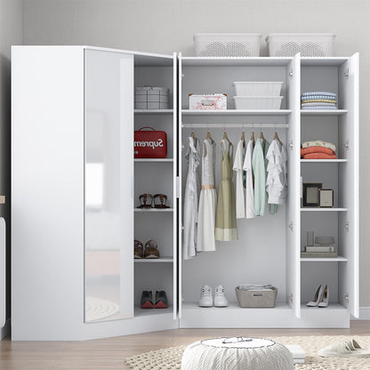 Reflect 2pc Wardrobe Bundle - 2 Door Corner + 3 Door Mirror - White Gloss & Matt White
