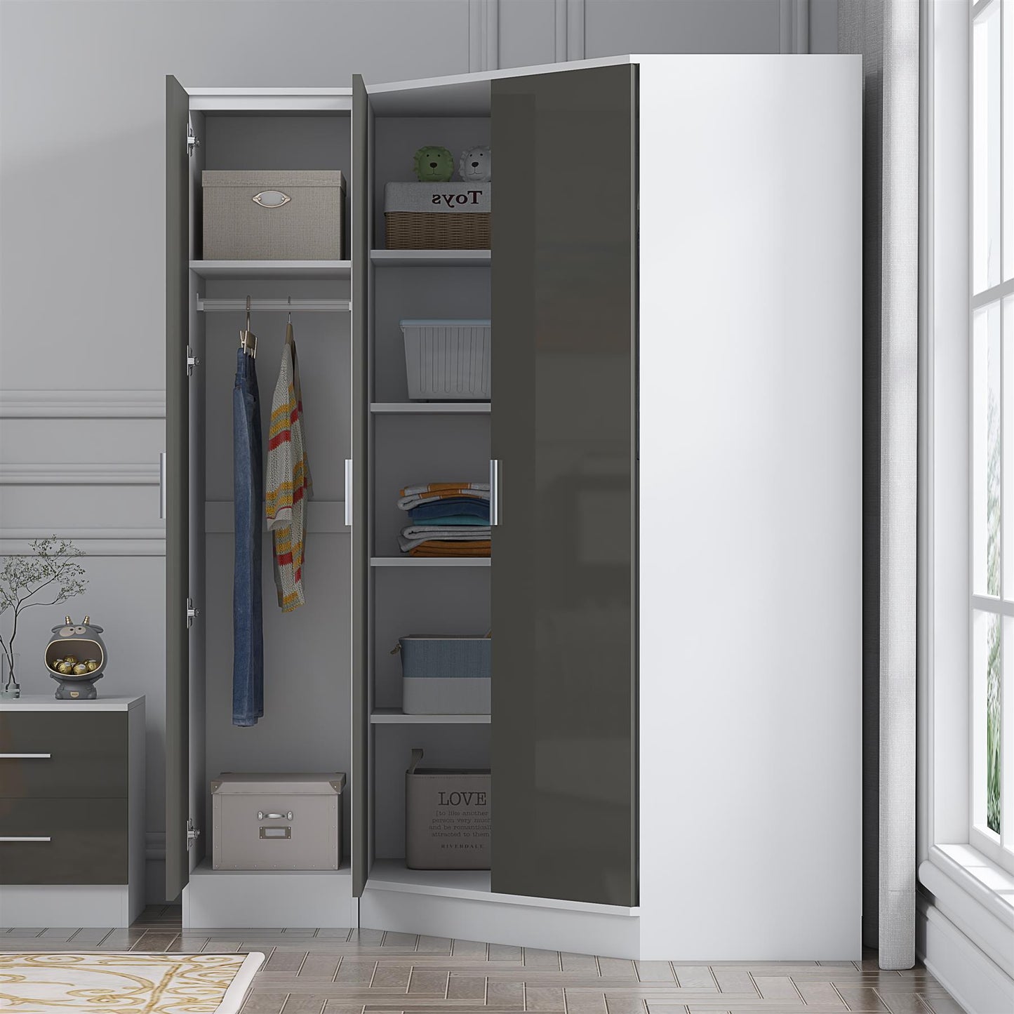 REFLECT Gloss 3 Door Corner Wardrobe Bundle Inc Corner + 1 Door Wardrobe Set