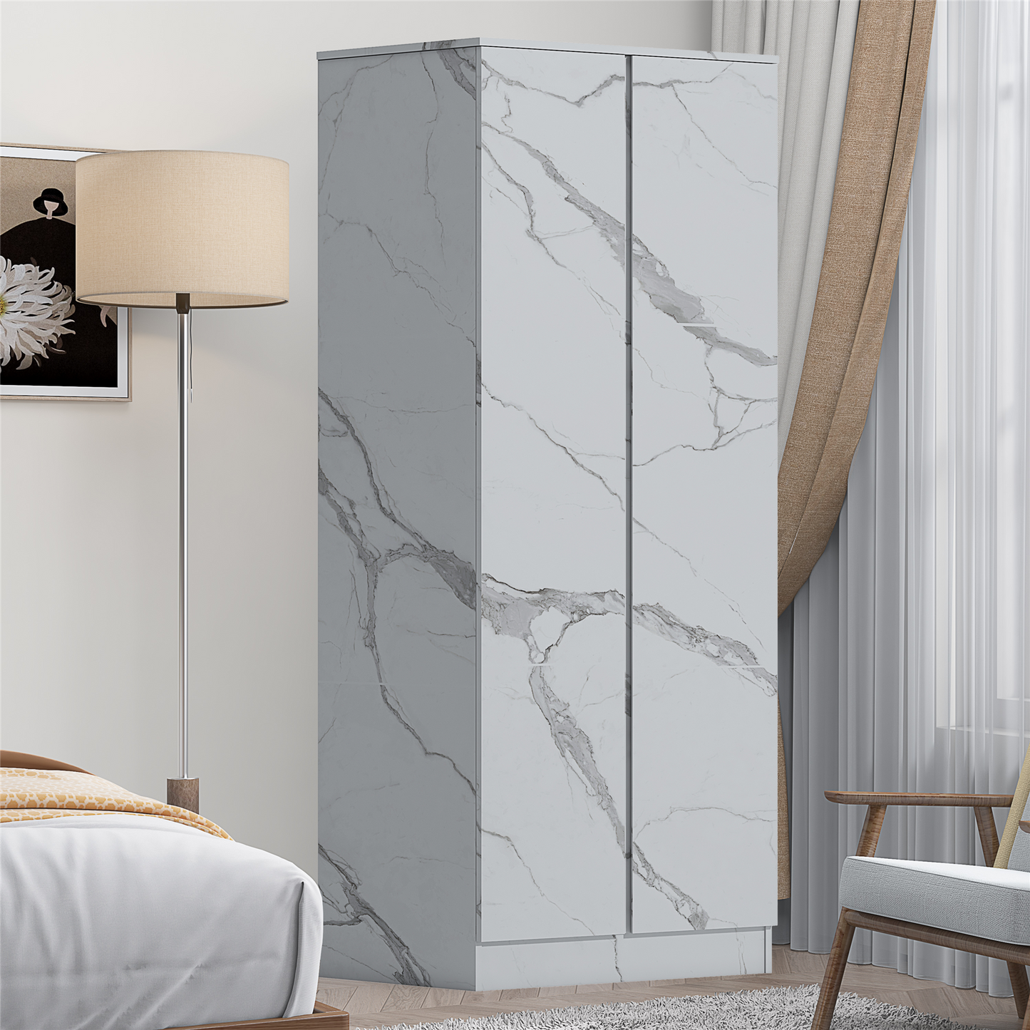 ZITA Bedroom Furniture 2 Door Wardrobe in White OR Grey Marble Colour Option