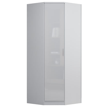 Reflect 1 Door Corner Wardrobe - White Gloss & Matt White - 2 Hanging Rails & 1 Shelf - Modern Design