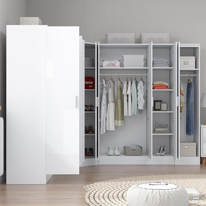 Reflect 4pc Wardrobe Bundle - 2 Door Corner + 3 Door Mirror + 3 Door Plain + 1 Door Plain - White Gloss & Matt White
