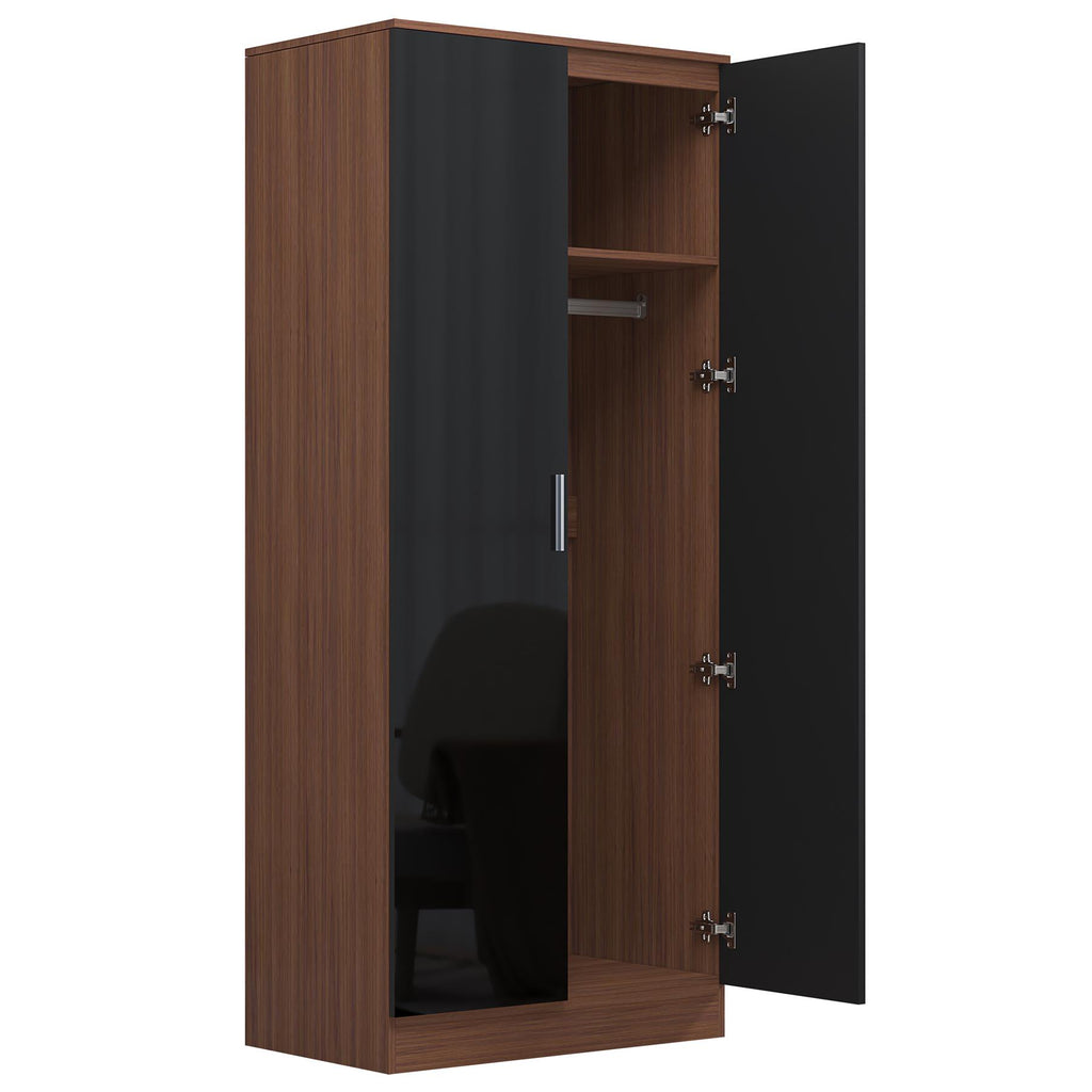 REFLECT High Gloss Bedroom Furniture Wardrobe Chest Bedside Desk - Black/Walnut