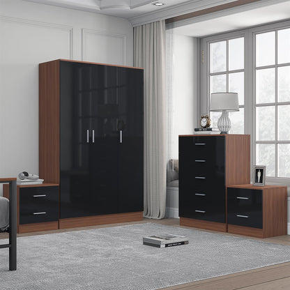 REFLECT Gloss 4pc Bedroom Set - 3 Door Wardrobe + 5 Draw Chest + 2 Bedsides