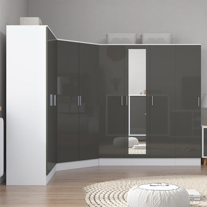 REFLECT Gloss 4pc Set - 2dr Corner Wardrobe + 3dr Mirror + 3dr Plain + 1dr Plain