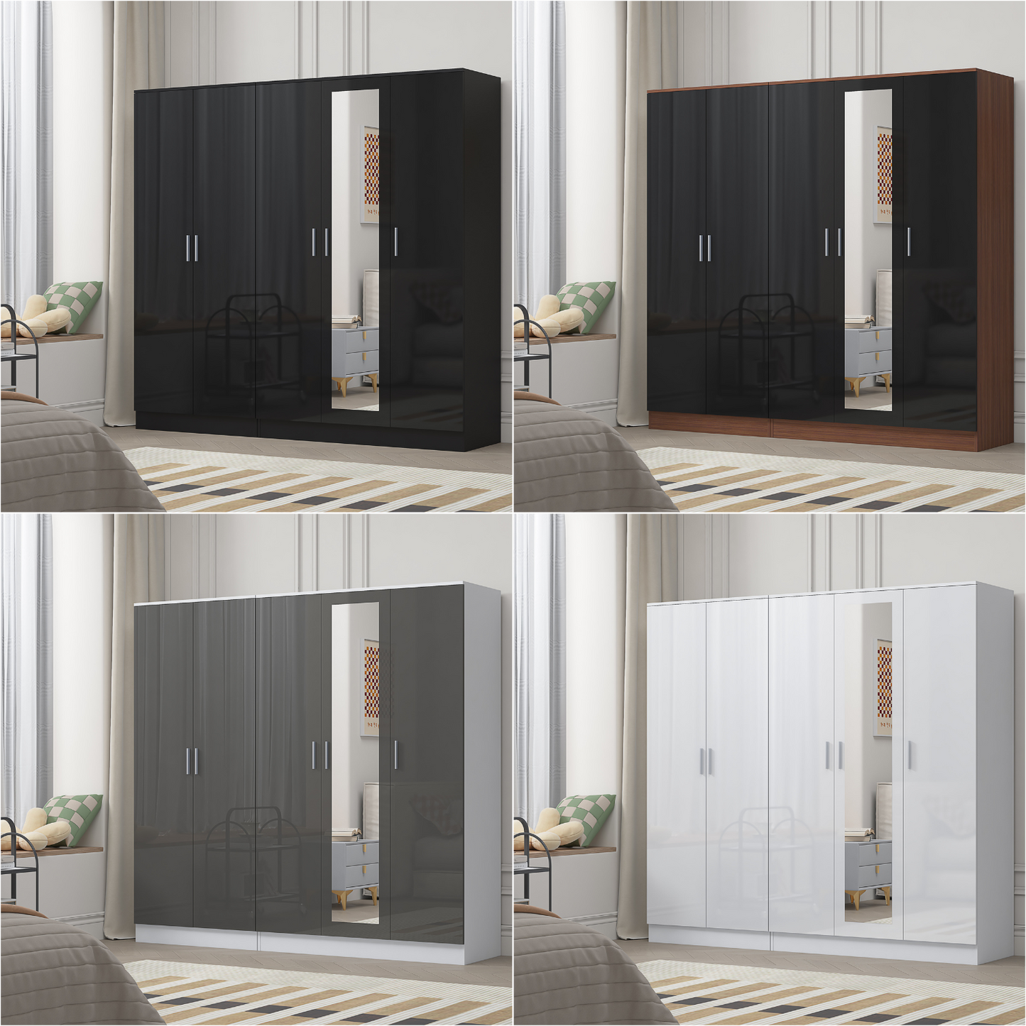 REFLECT 2pc Wardrobe Bundle - 3 Door Mirror + 2 Door Plain - 4 Colour Options
