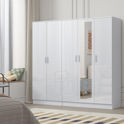 Reflect 2pc Wardrobe Bundle - 3 Door Mirror + 2 Door Plain - White Gloss & Matt White