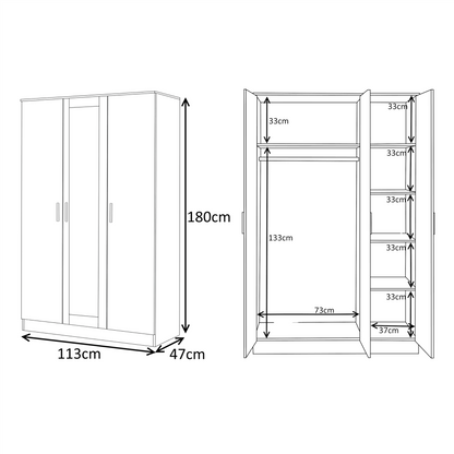 Reflect 3 Door Mirror Wardrobe, 5 Drawer Chest, 2x 2 Drawer Bedsides - White Gloss & Matt White - Modern Bedroom Furniture Set
