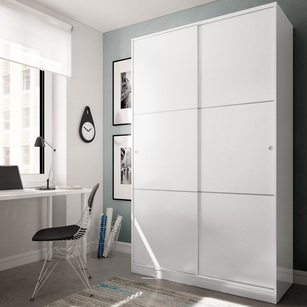 TOP White 2 Door Large Modern Sliding Bedroom Wardrobe
