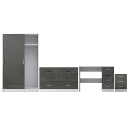 Reflect 2 Door Sliding Wardrobe, 6 Drawer Wide Chest, 3 Drawer Bedside, 4 Drawer Desk - Grey Gloss & Matt White - Modern Bedroom Furniture Set
