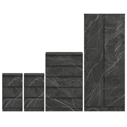 ZITA 4pc Set - 2 Door Wardrobe + Tall Chest + 2 Bedsides in White OR Grey Marble