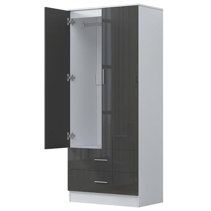 REFLECT High Gloss Bedroom Furniture Wardrobe Chest Bedside Desk in Grey/White
