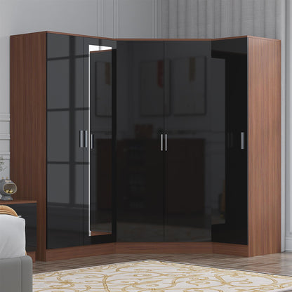 REFLECT Gloss 5 Door Wardrobe Bundle - Corner + 2 Door Mirror + 1 Door Wardrobe