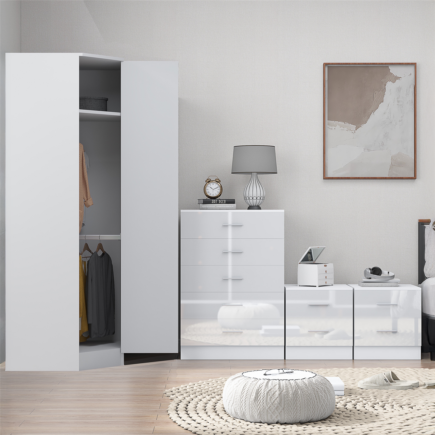 REFLECT 1dr Corner Bedroom Furniture Bundles Chest, Bedsides, Desks - 4 Colours