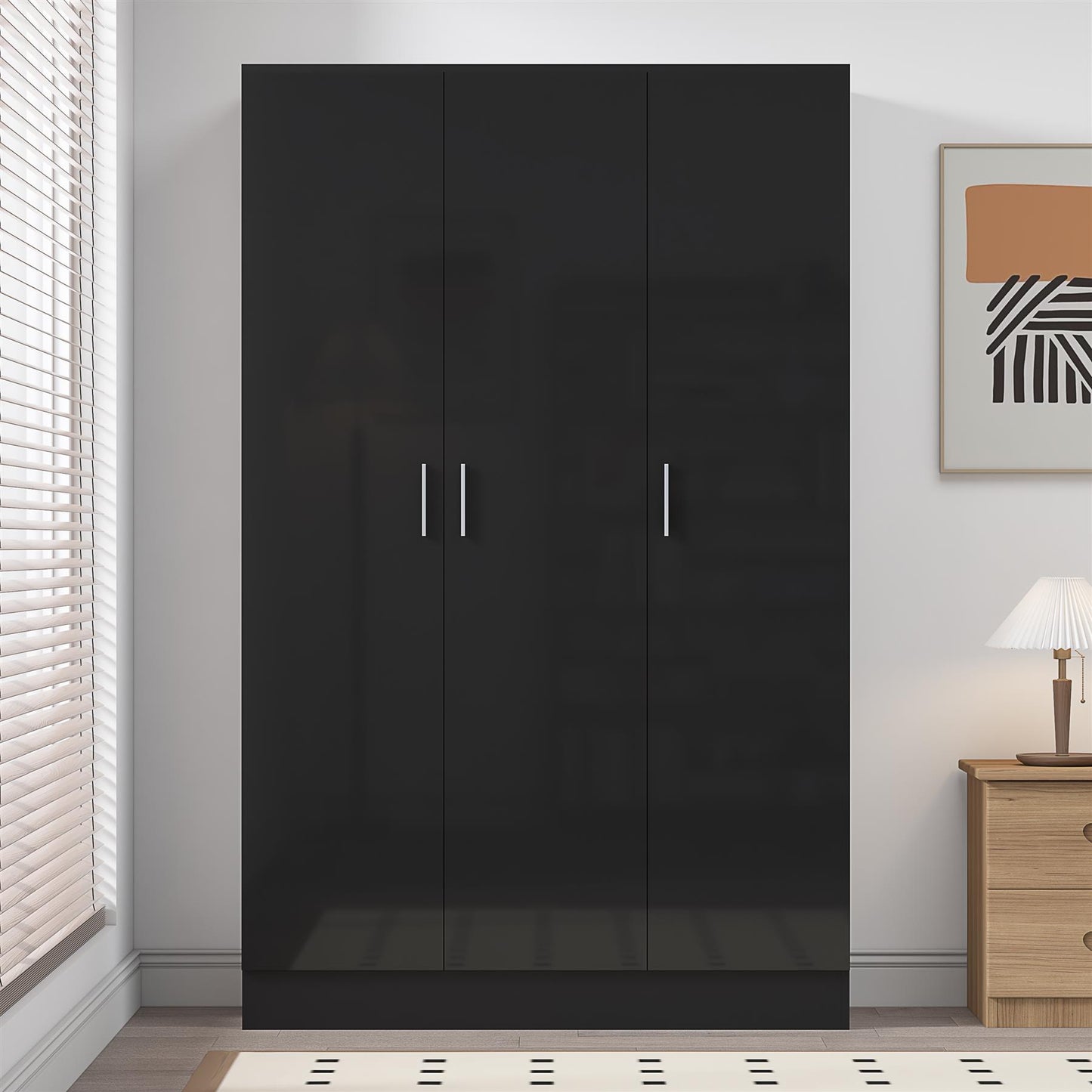 REFLECT Gloss Bedroom Furniture 3 Door Plain Wardrobe - 4 Colour Options