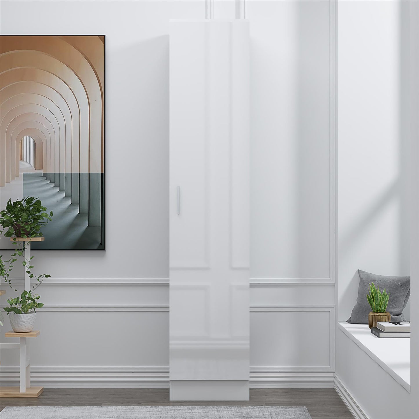 Reflect 1 Door High Gloss Wardrobe - White, Durable Melamine Finish - Modern Bedroom Storage - Single Door Wardrobe