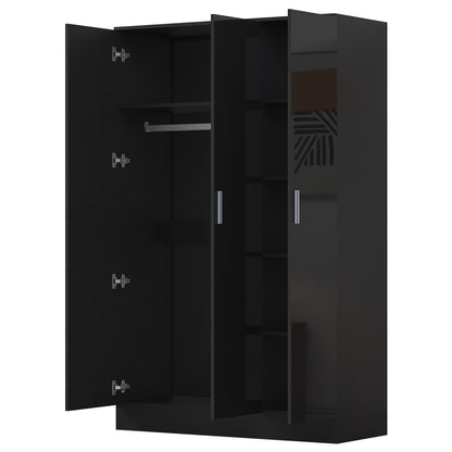 Reflect 4pc Wardrobe Bundle - 2 Door Corner + 3 Door Plain + 2x 2 Door Plain - Black Gloss & Black Oak
