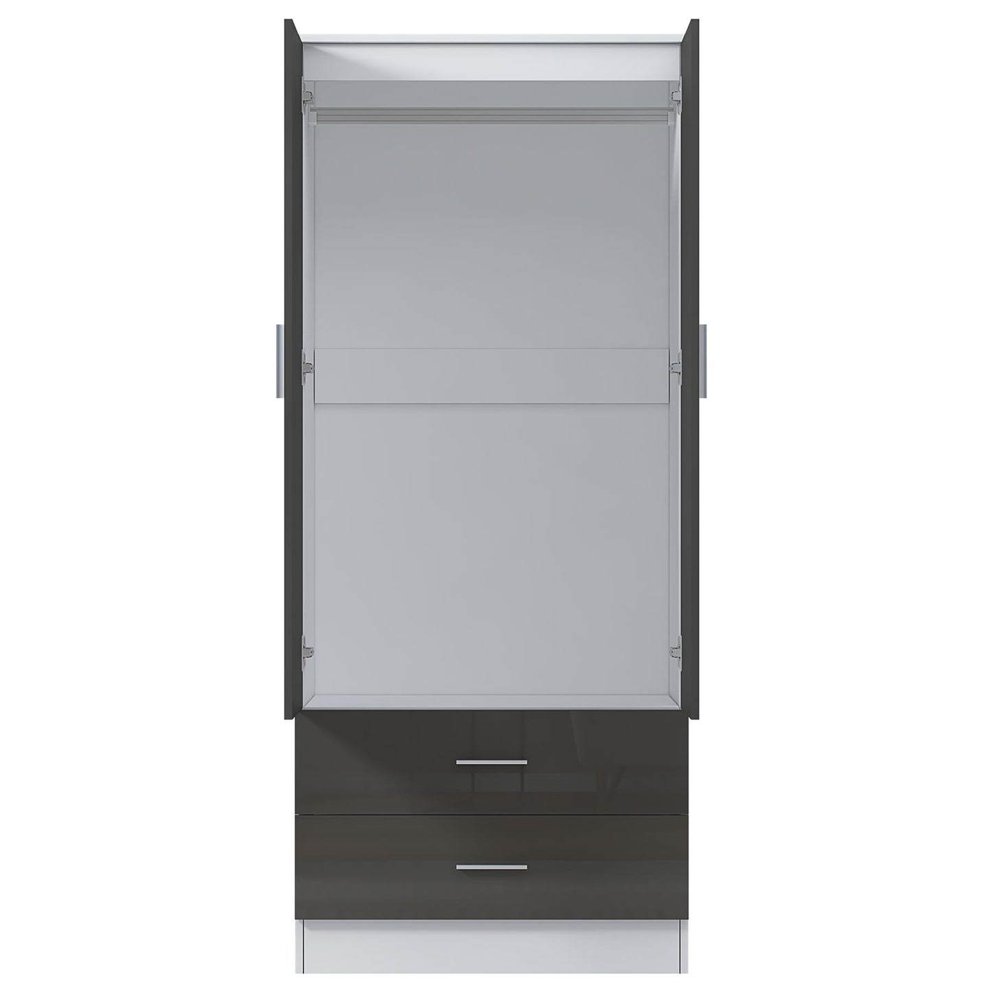 Reflect 2 Door 2 Drawer Combi Plain Wardrobe - Grey Gloss & Matt White - Hanging Rails, Drawers & Shelf