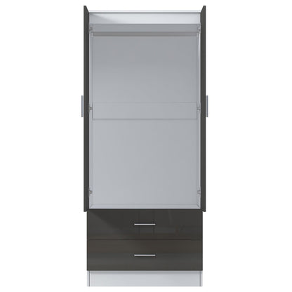 Reflect 2 Door 2 Drawer Combi Plain Wardrobe - Grey Gloss & Matt White - Hanging Rails, Drawers & Shelf